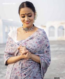 Ocassional Wear Excellent Quality Japan <b>Satin</b> with Rich Digital Print Saree-<b>Blouse</b> Collection Woman Fashion Manufacturer - Product Image 4