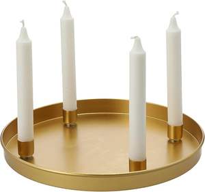 Plateau rond en métal doré pour bougie, diamètre 30 cm, hauteur 2,7 cm, poids 0,49 kg, support à base magnétique - Product Image 3
