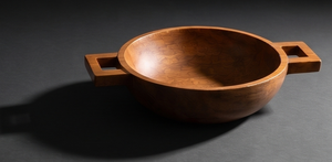 Walnut Finished <b>Mango</b> <b>Wood</b> Serving <b>Bowl</b> Round Salad <b>Bowl</b> with Solid Square Geometric Cutout Side Handles - Product Image 2