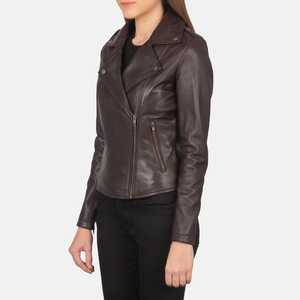 Veste de moto en cuir d'agneau véritable pour femme, marron, fermeture éclair, coupe-vent, respirante, pour le printemps, l'hiver, l'automne, prix avantageux, qualité supérieure - Product Image 3
