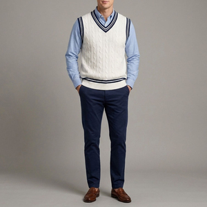 Pull en cachemire à rayures avec logo personnalisé, anti-rides, respirant, tissu épais, col en V, épaules dénudées, pour homme, hiver - Product Image 1