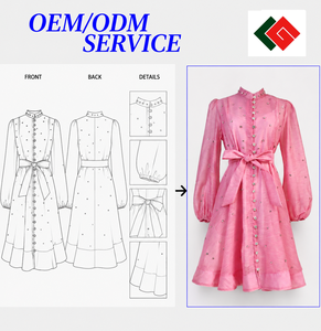 Vietnam Women's Vintage Lace Natural Waist Digital Printed Standing Collar Heavy Diamante Maxi Lantern Sleeve <b>Dresses</b> - Product Image 5