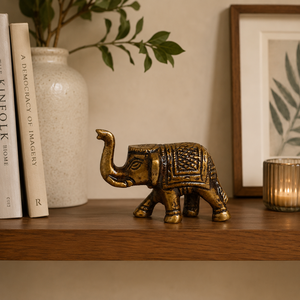 SHUBHAM Brass <b>Elephant</b> Sculpture Miniature Metal Figurine <b>Decorative</b> Desk Ornament Trunk Up Symbol of Good Luck - Product Image 4