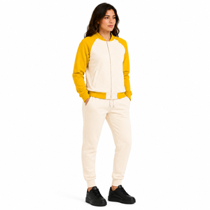 Unisex 2-Piece Fleece Sweatshirt <b>Set</b> for Yellow Striped Mandarin Collar Full Sleeve Button Front Loose Fit All Seasons - Product Image 3