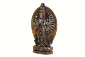 Estatua de Buda de bronce con acabado de poliresina, estatua Fengshui religioso, decoración de mesa con acabado de bronce - Product Image 3