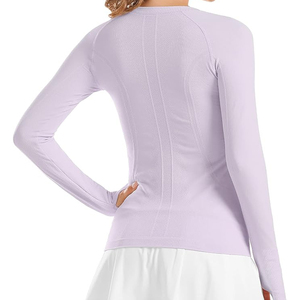 Camiseta de Yoga de Manga Larga para Mujer, Color Lavanda, Cuello Redondo, Tejido Acanalado, Transpirable, Corte Regular - Product Image 5