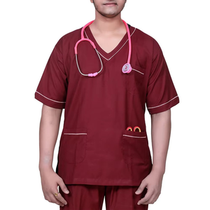 Women's <b>Maroon</b> Scrub Set With Hospital Uniform Pants And <b>Top</b> For Medical Use - Product Image 4