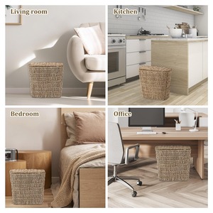 Cesto de basura de junco marino tejido, cesta de almacenamiento hecha a mano, venta al por mayor, ecológico, hecho en Vietnam - Product Image 6