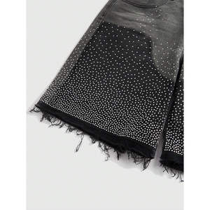 Pantalones Cortos de Mezclilla Negros para Hombre con Pedrería, Degradado Brillante, Desgastados, Estilo Urbano, Venta al por Mayor - Product Image 4