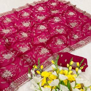 Sari VASTRA COTTAGE Premium Star Georgette con Bordado Floral Intrincado y Trabajo de Zari Brillante - Product Image 5