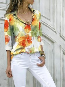 Camisa Western de Mujer con Estampado Floral, Cuello con Botones y Mangas Largas Enrolladas, Corte Holgado - Product Image 2