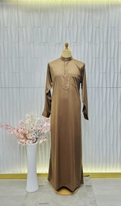 Hot Sale <b>Arabic</b> Kandora Modern Stand Collar Abaya Long Sleeve Solid Modest <b>Dress</b> <b>Man</b> Cotton Ankle Length Loose Ramadan Prayer - Product Image 5