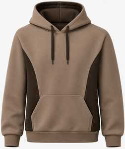 Men's Tan Brown Color Block Hooded Sweatshirt Long Sleeve Pullover <b>Hoodie</b> with Kangaroo Pocket - Product Image 1