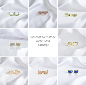 Boucles d'oreilles clous en quartz rose naturel 6x8mm en forme de croissant de lune, en argent sterling 925 plaqué or, serties clos, bijoux de mode pour femmes, vente en gros - Product Image 2