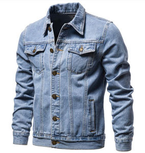 Veste en jean vintage pour homme avec logo personnalisé, veste en jean bleu classique, streetwear décontracté, manteau en jean de haute qualité, fabricant OEM ODM - Product Image 4