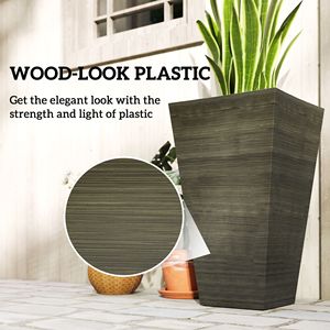 Set di 3 Fioriere Alte dal Design Moderno e Classico, Vasi da Esterno da 71 cm con Finitura in Finto Legno Marrone Scuro e Fori di Drenaggio - Product Image 6
