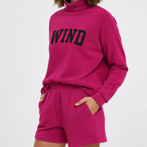 Ensemble short 2 pièces à col montant, en polaire douce et légère, respirant, écologique, séchage rapide, style streetwear décontracté et ample - Product Image 1