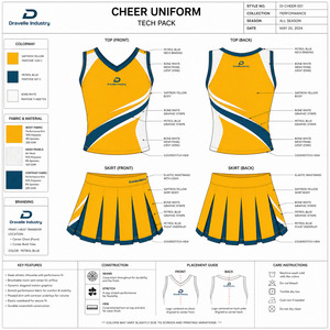 Wholesale Cheerleader Uniform Set Women Performance Cheer Dress Outfit with Stretch Fabric Mesh Panels Pleated <b>Skirt</b> - Product Image 6
