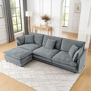 Divano Sezionale Moderno a L Convertibile a 4 Posti, Oversize, per Soggiorno, con Pouf Contenitore e Tessuto in Spugna - Product Image 2