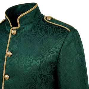 Blazer vert jacquard tendance style victorien avec bordure tressée dorée, col mandarin, tenue de scène gothique steampunk - Product Image 5