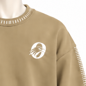 Mens Khaki <b>Stitched</b> Border Distressed Crewneck Sweatshirt <b>Oversized</b> Pullover Long Sleeve Casual Streetwear Everyday Fashion Top - Product Image 6