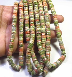 Perles de pierres précieuses naturelles Unakite Heishi en forme de disque, 6,5-7 mm, perles opaques percées au centre, 16 pouces, Unakite vert, pierres à facettes en forme de roue, pour bricolage - Product Image 6