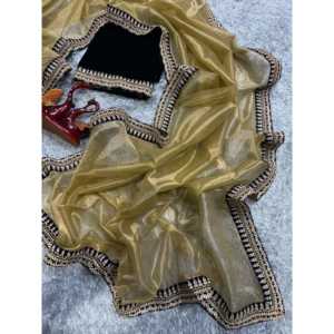 Sari de terciopelo de diseñador con hermosa secuencia y borde de encaje de trabajo de bordado Dori para vestidos de Graduación - Product Image 5