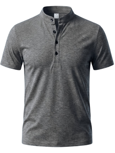 Men Stand Collar Short Sleeve Knitted Jersey Polyester/Cotton T-Shirt Regular Fit Solid Color Casual Regular Length Summer 200 - Product Image 3