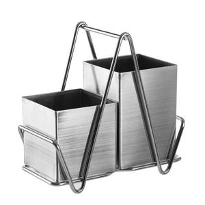 Porte-baguettes et porte-cuillères en acier inoxydable avec deux compartiments, support à couverts en métal - Product Image 5