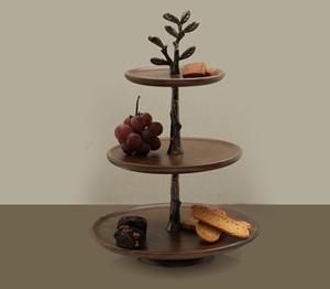 Expensive Wooden Rounded <b>Cake</b> <b>Stand</b> Amazing Attractive Finishing With Metal Gold Handle Dessert & Cupcake Holder - Product Image 3