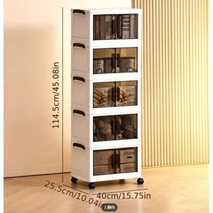 Carrito de Almacenamiento de Plástico de 5 Niveles con Puertas y Ruedas, Organizador Apilable Ajustable para Hogar, Oficina y Garaje - Product Image 2