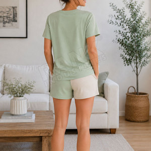 Ensembles de t-shirts et shorts pour femmes en marque privée, impression de logo personnalisée, faible MOQ, ensemble 2 pièces, coton, ensembles pour femmes - Product Image 4