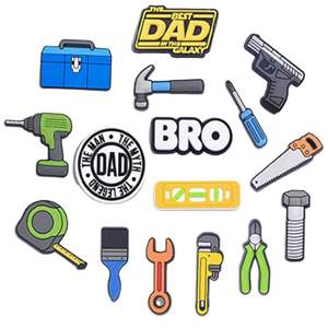 16 pezzi scarpe da papà Charms per gli uomini coccodrillo PVC zoccolo accessori per feste di compleanno bomboniere forniture decorazioni per scarpe da uomo - Product Image 1