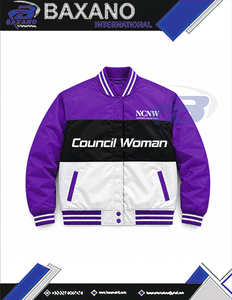Chaqueta de carreras bordada para mujer de la hermandad NCNW, ropa griega vintage, chaqueta universitaria blanca y morada, personalizable con cualquier logotipo. - Product Image 4