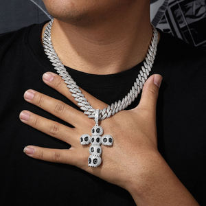 Iced Out Cross Pendant Necklace <b>Silver</b> Plated Zinc Alloy Hip Hop Jewelry for Men Zircon Stone Themed Pendants - Product Image 1