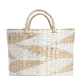 Grand panier en jacinthe d'eau avec motif blanc, panier de rangement décoratif fait main pour la décoration du salon et de la chambre - Product Image 3