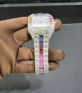 Montre carrée de luxe pour femmes en acier inoxydable, pierres précieuses colorées, cadran en cristal saphir, mouvement mécanique - Product Image 2