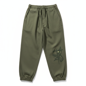 <b>Men's</b> Olive Green Lightweight Cotton Sweatpants Elastic Waist Drawstring Casual High Street <b>Joggers</b> Logo Print Right Leg Autumn - Product Image 5
