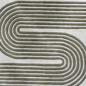 Tapis en laine de Nouvelle-Zélande tufté à la main, design géométrique mi-siècle vert olive et blanc, tapis fait main pour salon - Product Image 2