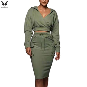 <b>High</b> Quality Custom Logo Women Hoodies Skirt Set 2 Piece Outfits, Women's Autumn Winter Solid Color Hooded And Skirt Set - Product Image 2