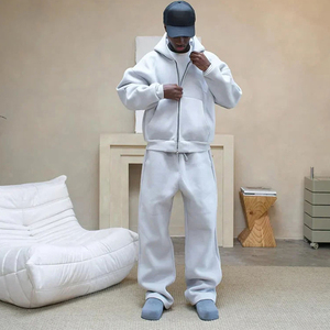 Premium Heavyweight 500GSM Fleece Zipper Oversized Baggy Tracksuit Dropped Shoulder <b>Sweatshirt</b> And Comfort Fit Sweatpants Set - Product Image 3