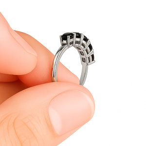 Rhaya Jewels 925 Sterling <b>Silver</b> Rhodium-Plated 5 Black Onyx Prong Set Classic Engagement Wedding Eternity <b>Band</b> <b>Ring</b> 2.2g - Product Image 4