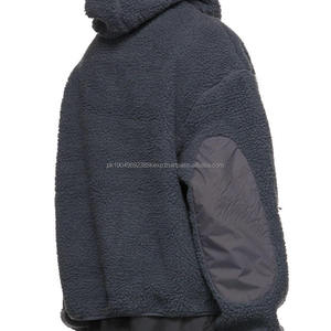 OEM Street Wear Zipper <b>Sherpa</b> <b>Fleece</b> <b>Hoodie</b> Custom <b>Men</b> Long Sleeve Elbow Patch Front Pocket Polar <b>Fleece</b> <b>Hoodie</b> - Product Image 6