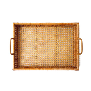 Hand-Woven Rectangular Rattan Serving <b>Tray</b> with Leather Handles Wicker Coffee <b>Table</b> Organizer for Home Decor In Good Price - Product Image 3