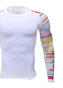 Men's Full Sleeve Rash Guard <b>White</b> With Colorful Striped Print Quick Dry Polyester <b>Compression</b> <b>Shirt</b> - Product Image 2