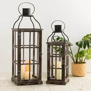 Juego de Dos Faroles Rústicos de Hierro con Portavelas para Decoración del Hogar - Product Image 1
