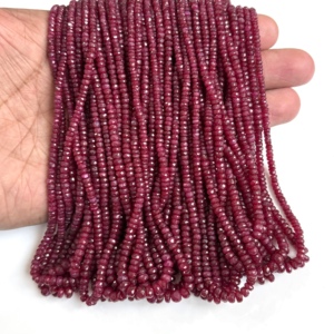 Perles de rubis Longido naturelles facettées en forme de rondelle 3MM, perles de pierres précieuses de qualité supérieure pour la fabrication de bijoux, vente en gros de perles de rubis authentiques - Product Image 1