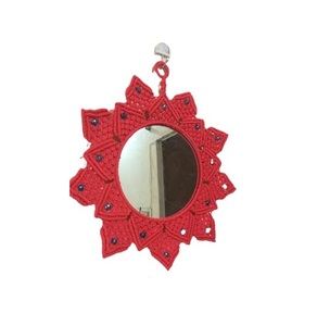 Miroir mural rectangulaire nordique grand format en macramé, finition naturelle, pour chambre à coucher et salon - Product Image 3