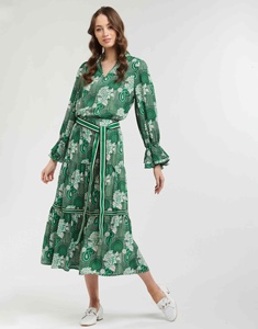 Jupe parfaite pour femme vert forêt, confortable et pratique, avec un imprimé magnifique et un design à volants élégant, taille élastique et lien. - Product Image 2