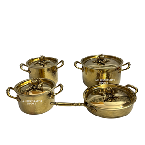 Ensemble de casseroles et poêles martelées plaquées or élégantes avec boutons décoratifs en forme de citrouille – Vaisselle de luxe décorative haut de gamme - Product Image 4